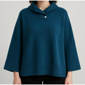 Portolano Poncho Cape Wool Angora Blend Teal Blue One Size New